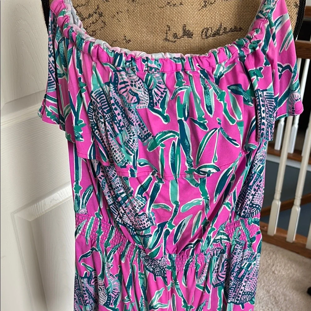 Lilly Pulitzer Anja Pink and Green Floral romper size medium - Picture 5 of 7